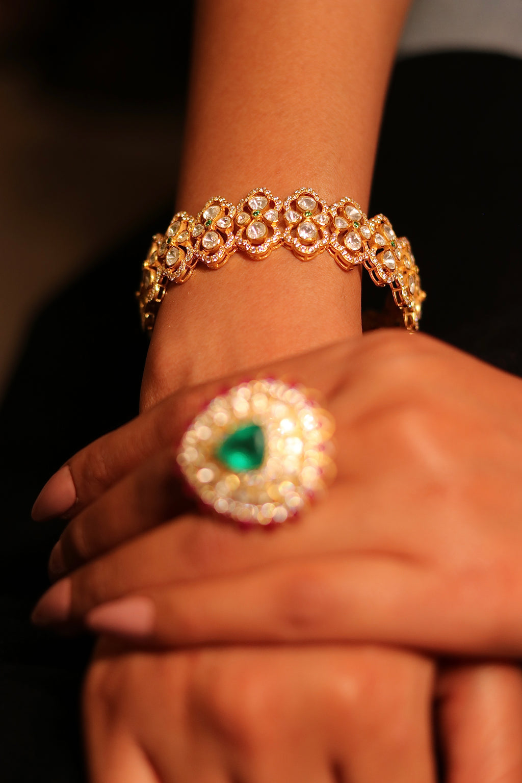 Baagh Polki Bangles ✦ Floral Bridal Polki Bangle Pair | Handcrafted in Jodhpur