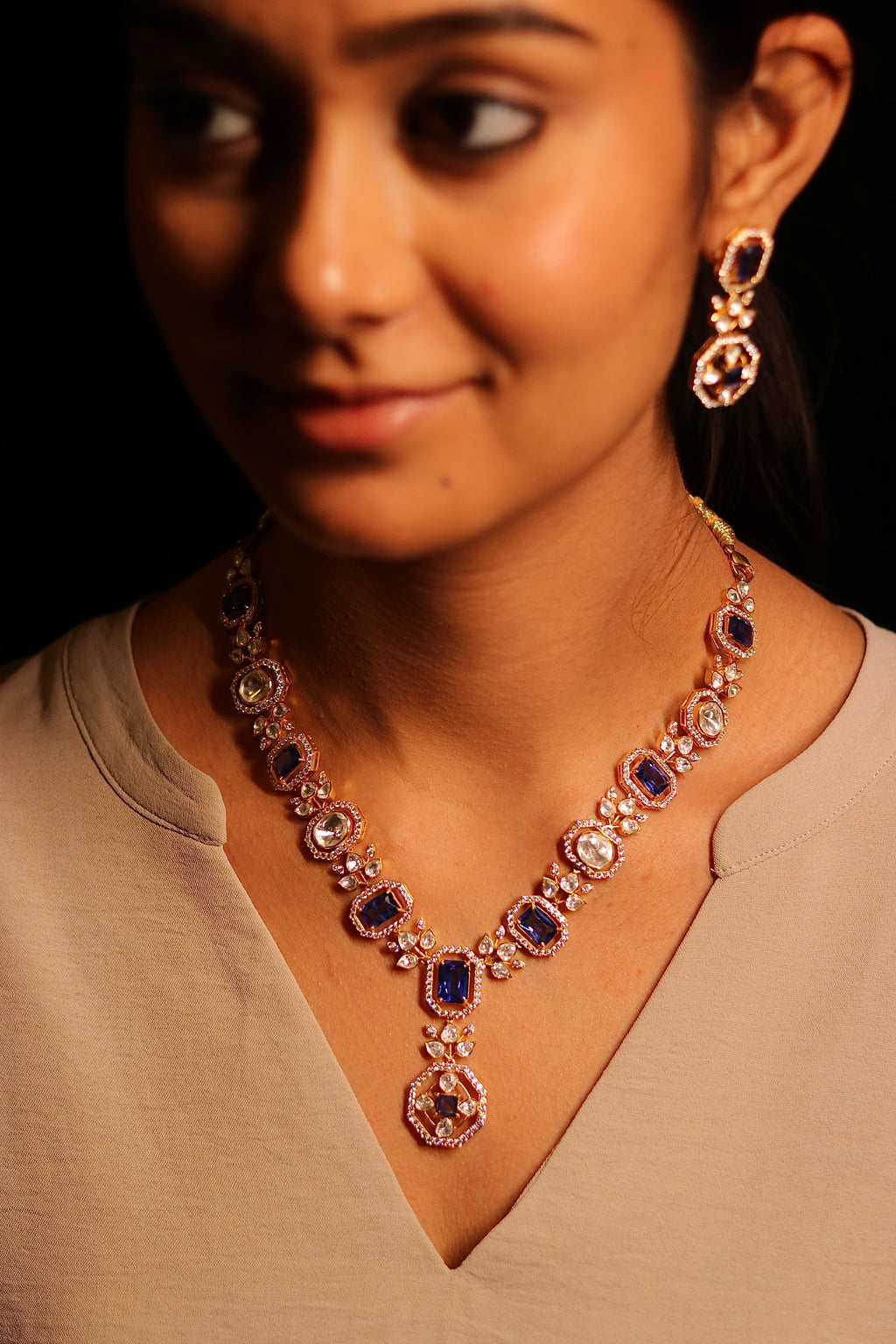 Neel Polki Necklace Set ✦ Royal Blue Bridal Jewellery