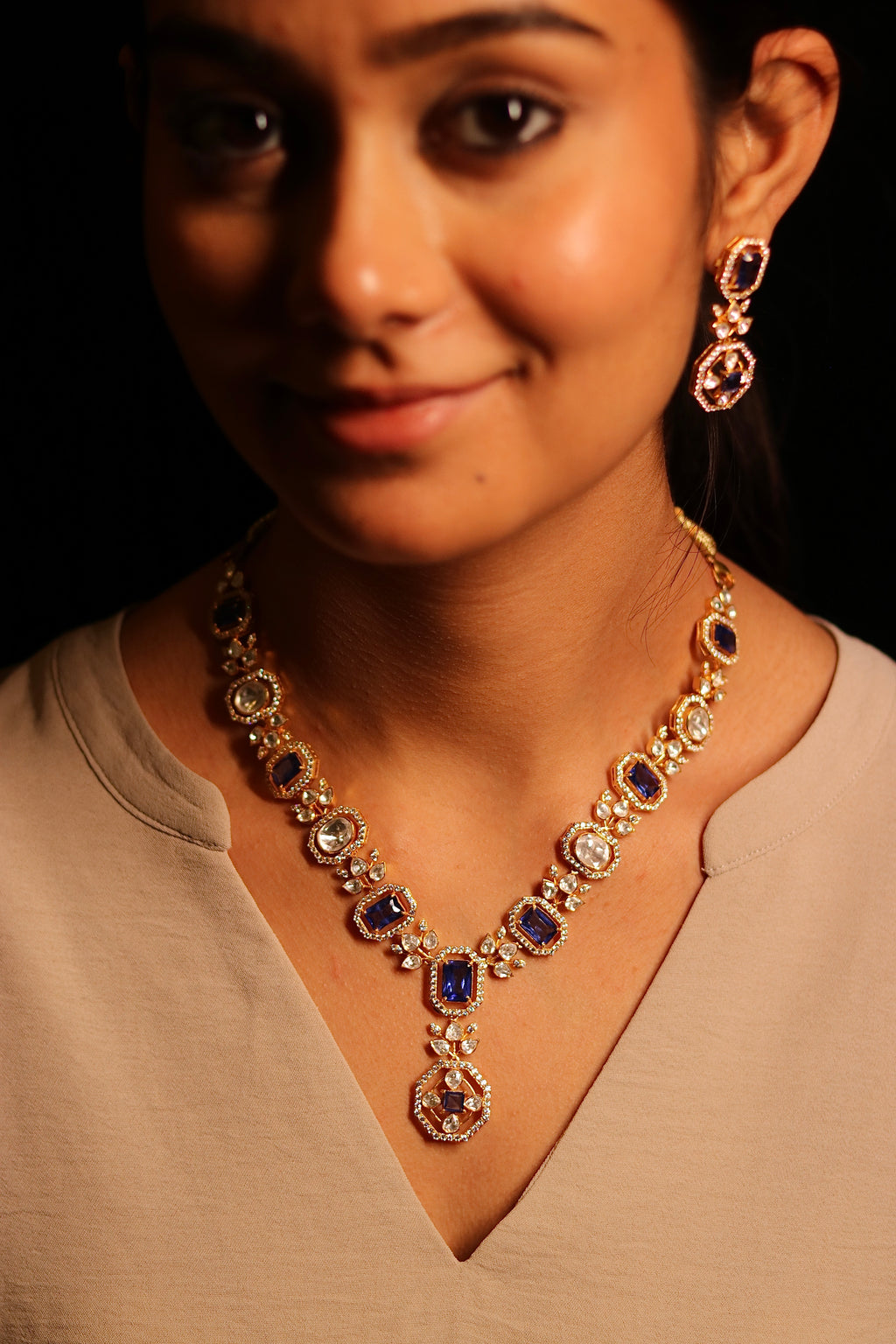 Neel Polki Necklace Set ✦ Royal Blue Bridal Jewellery