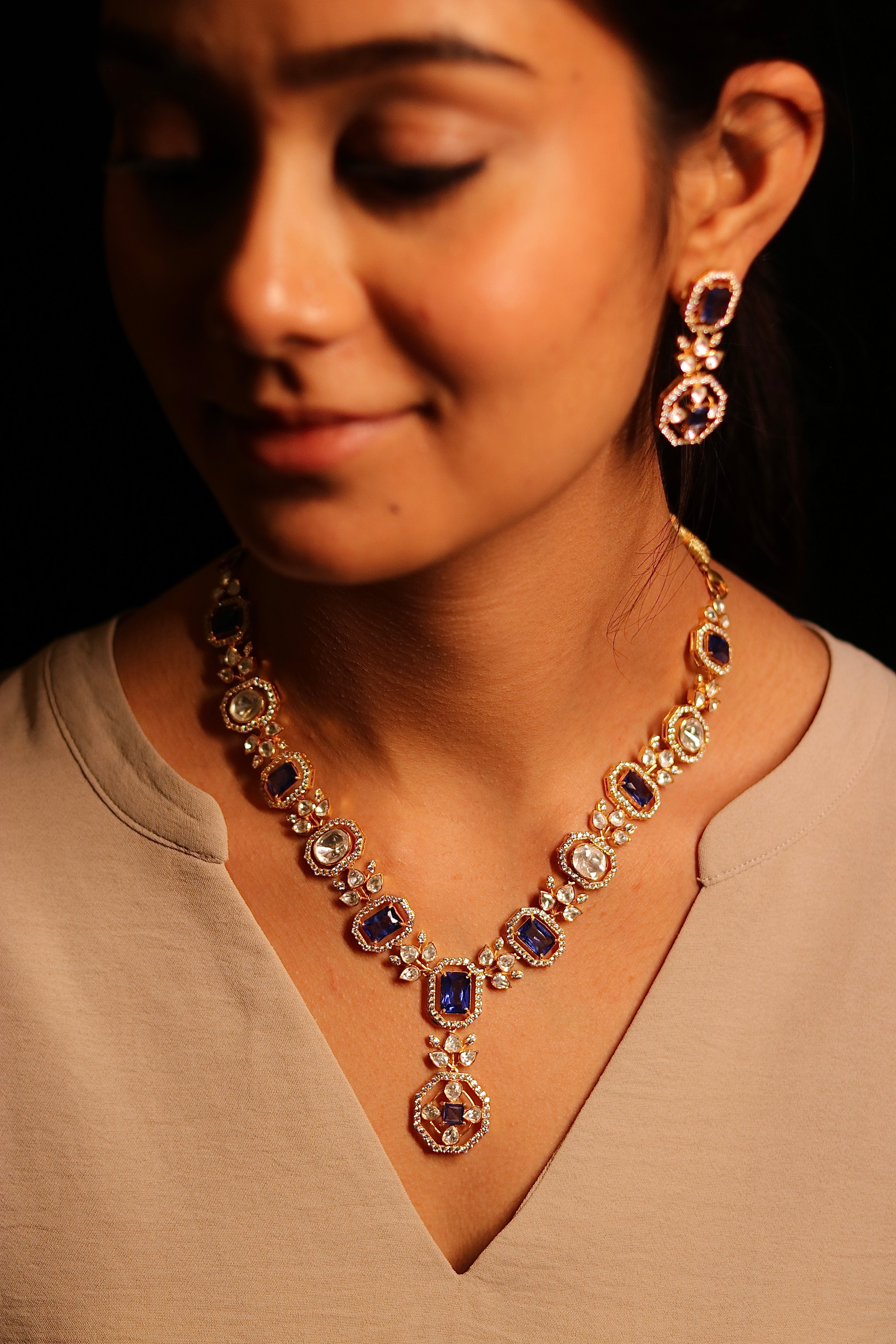Neel Polki Necklace Set ✦ Royal Blue Bridal Jewellery