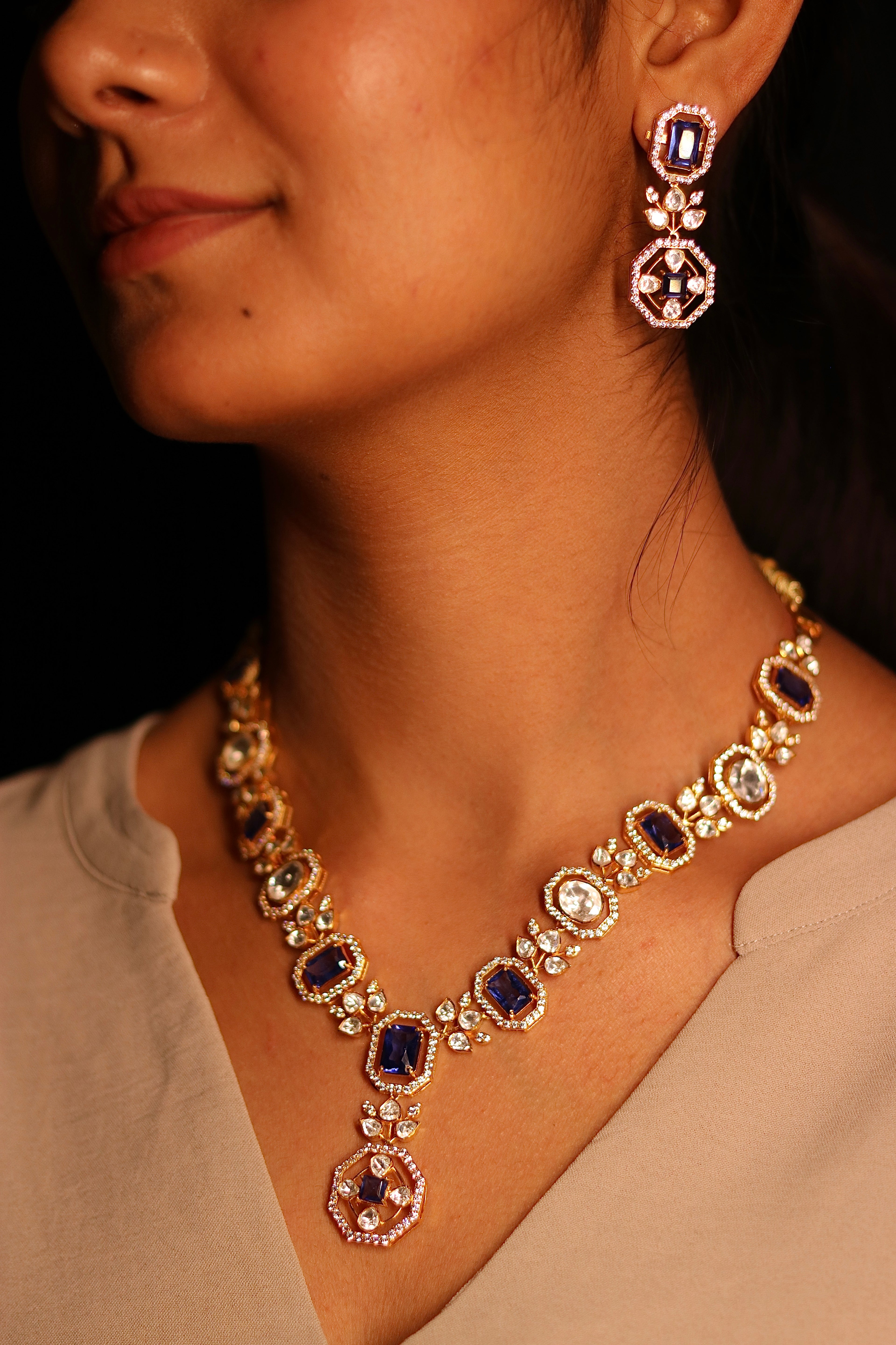 Neel Polki Necklace Set ✦ Royal Blue Bridal Jewellery