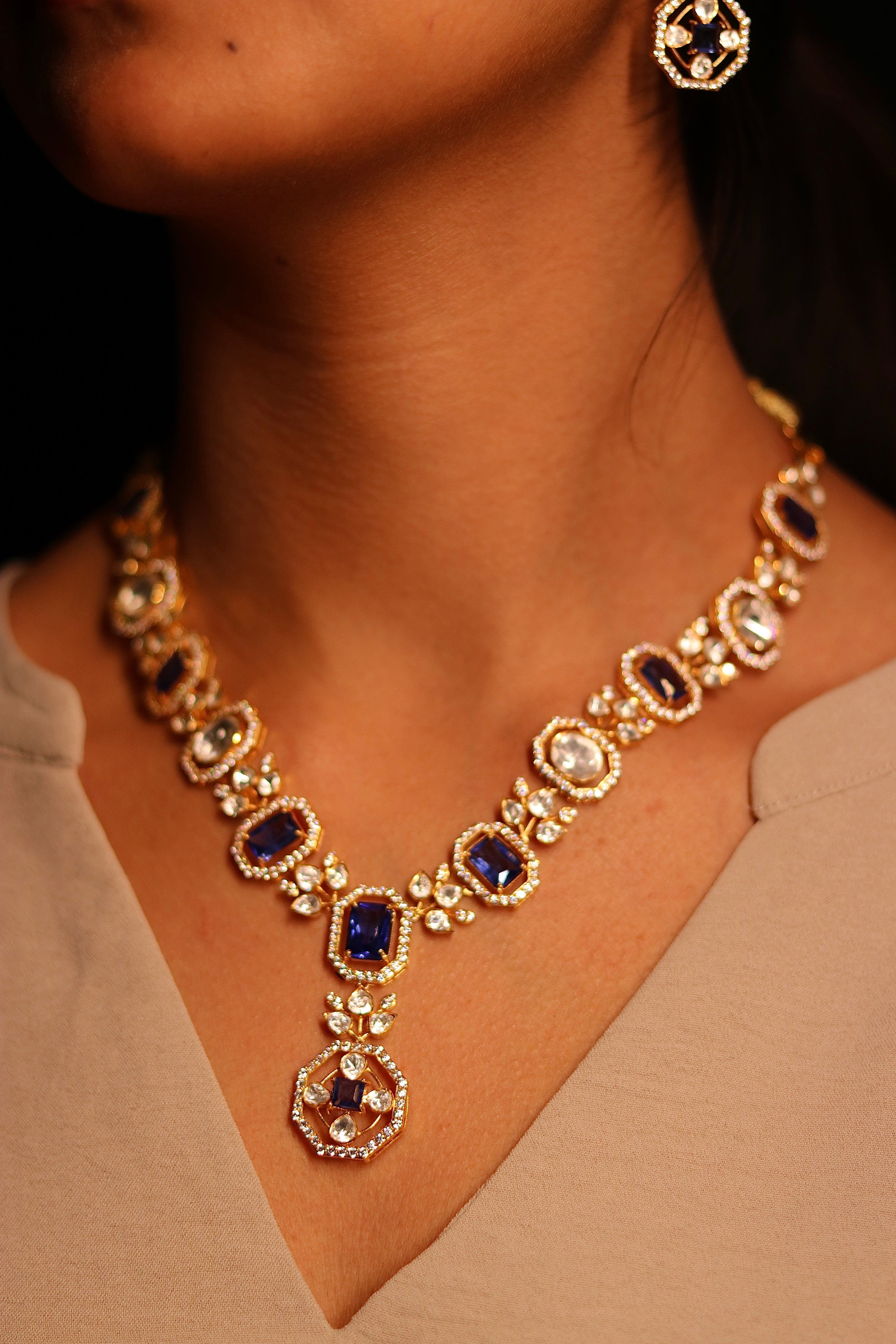 Neel Polki Necklace Set ✦ Royal Blue Bridal Jewellery