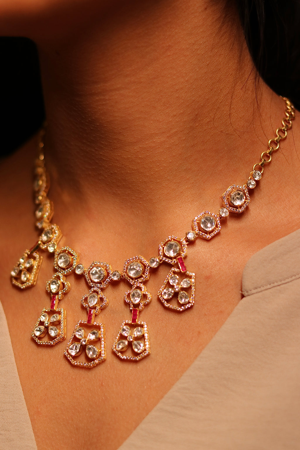 Gulab Jhalar Polki Necklace ✦ Fringe Bridal Jewellery Handcrafted in Jodhpur